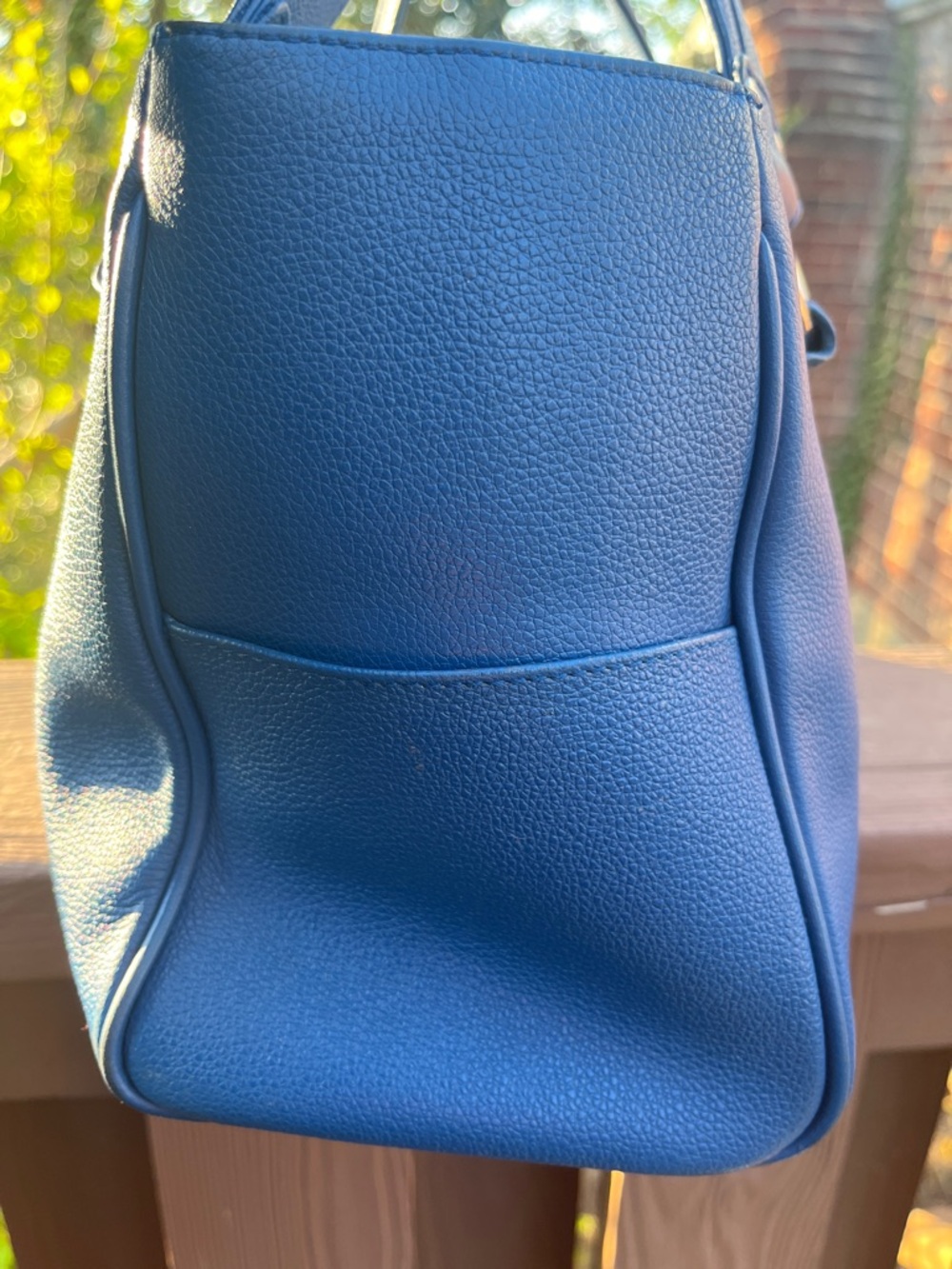 MCM  Blue Leather Satchel with Silver Hardware and end pockets - Picture 4 of 15